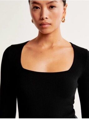 Abercrombie & Fitch Black Ribbed Square-Neck Bodysuit